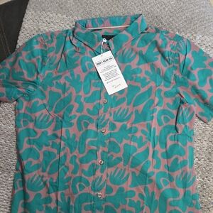 Wildfang Teal and Brown Patterned Shirt